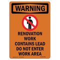Signmission OSHA Sign, Renovation Work Contains, 14in X 10in Alum, 10" W, 14" L, Portrait, OS-WS-A-1014-V-13494 OS-WS-A-1014-V-13494